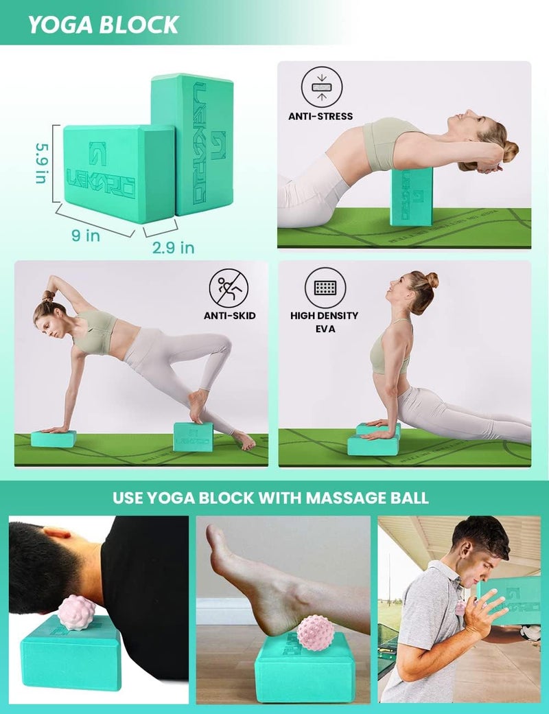 LEKÄRO Yoga Wheel Set 9 in 1, Yoga Starter Kit for Beginner, Back Roller for Pain Relief & Deep Tissue Massage, Stretching, Improving Backbends, Size 13'' - Image 4